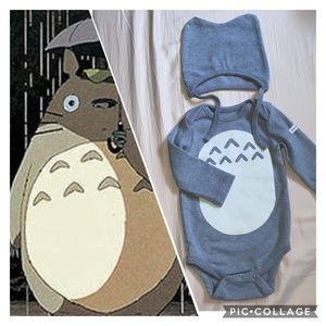 EUC 6-12M unisex chinchilla baby bodysuit & hat